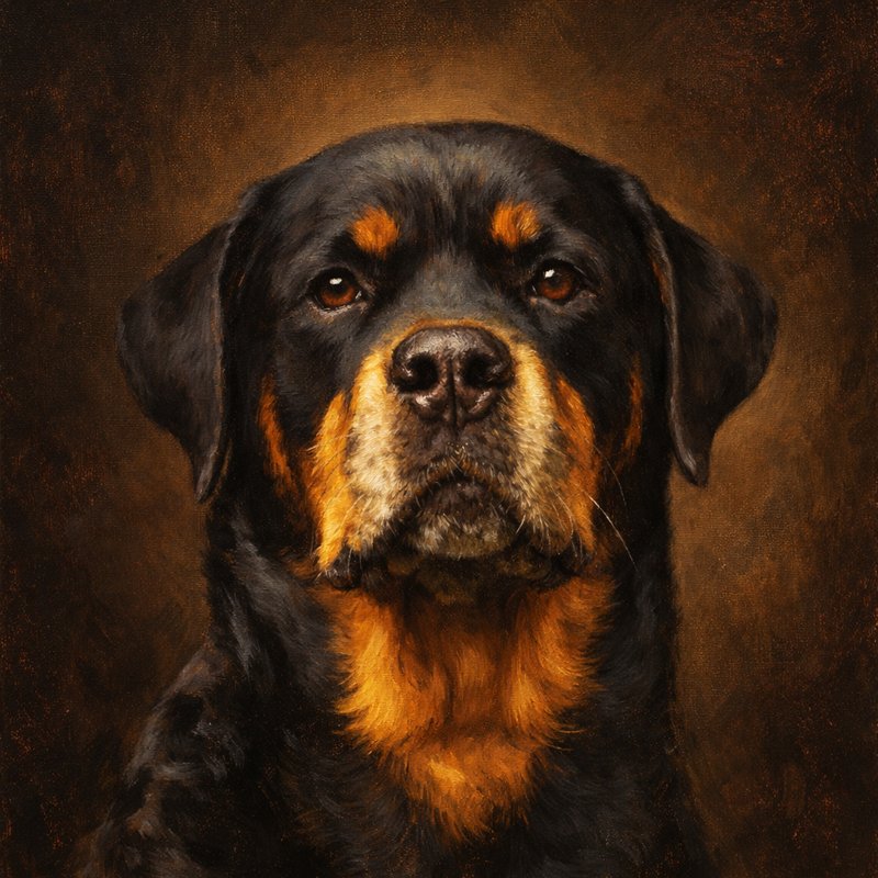 Rottweiler als olieverfschilderij
