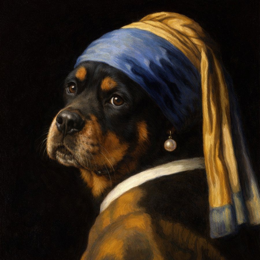 Portret van een hond als het meisje met de parel
