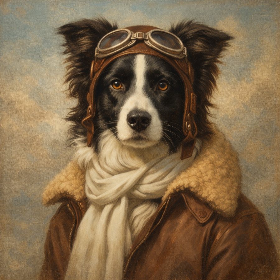 Portret van een hond als piloot