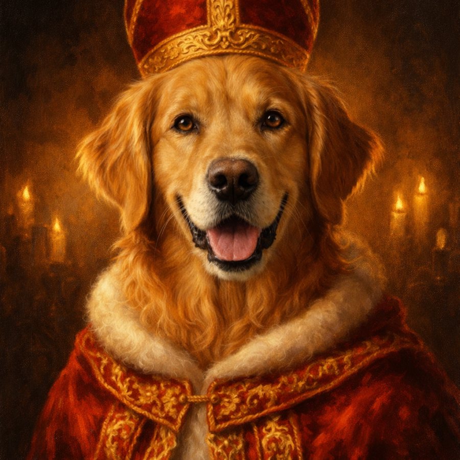 Portret van een hond als sinterklaas