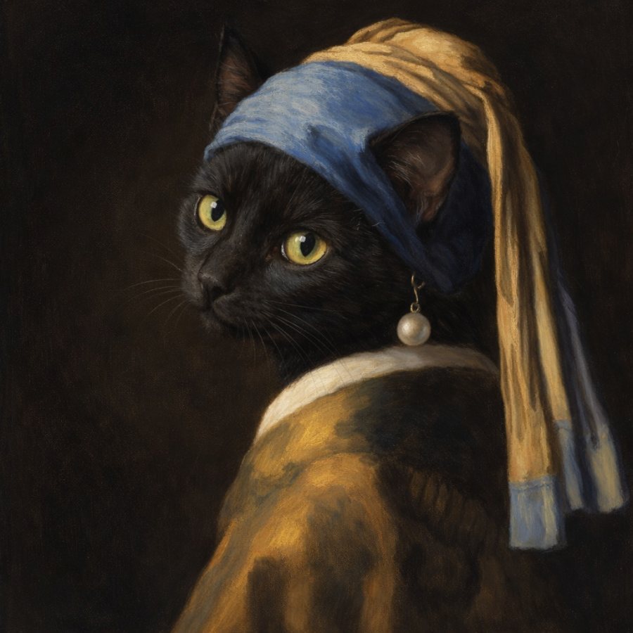 Portret van een kat als meisje met de parel