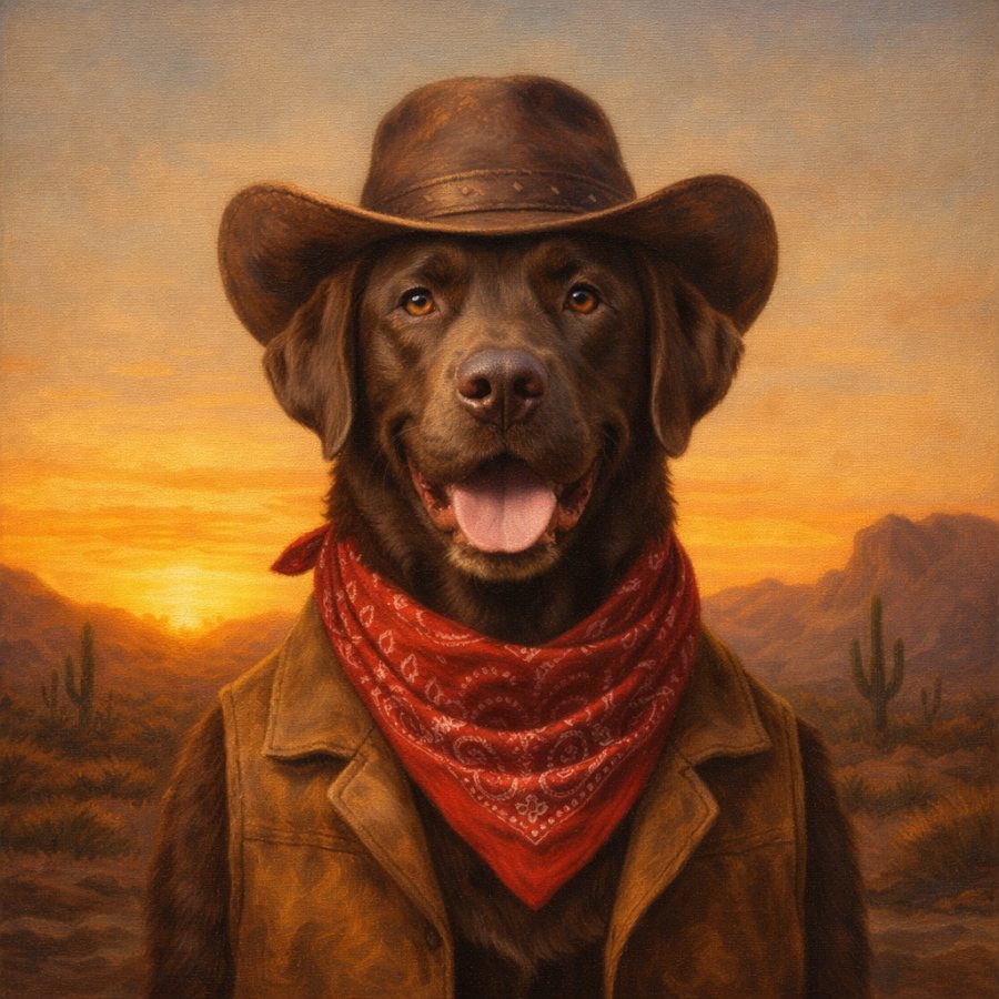 Portret van een hond als cowboy